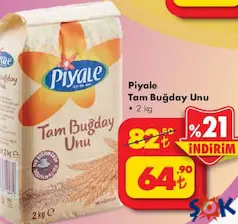 PİYALE TAM BUĞDAY UNU 2 KG fiyat ve kampanya bilgisi